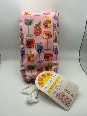 C&C California Set of 2 Reversible Beach Towels.  Drink Themed with Travel Bag